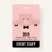 Badge Dashing Pink Pig mignon Nouvel An Chinois 2019 (Dos)
