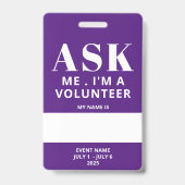 Badge de bénévole avec nom à remplir en violet (Arrière)
