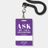 Badge de bénévole avec nom à remplir en violet (Arrière avec lanière)
