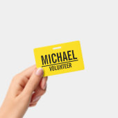 Badge de bénévole jaune avec nom personnalisé (Manuel / portable)