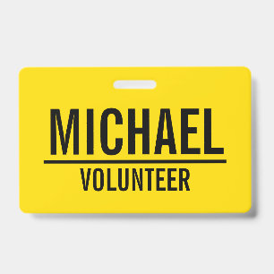 Badge de bénévole jaune avec nom personnalisé