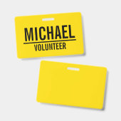 Badge de bénévole jaune avec nom personnalisé (Avant & arrière)