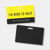Badge de bénévole jaune ici pour aider (Avant & arrière)