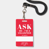 Badge de bénévole Remplir le nom en rouge (Arrière avec lanière)