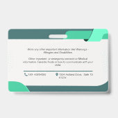 Badge de carte d'identité d'urgence pour enfants (Arrière)