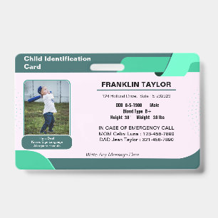 Badge de carte d'identité d'urgence pour enfants a
