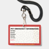 Badge de carte d'information d'urgence pour animau (Avant avec lanière)