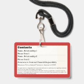 Badge de carte d'information d'urgence pour animau (Arrière avec lanière)