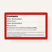 Badge de carte d'information d'urgence pour animau (Dos)