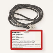 Badge de carte d'information d'urgence pour animau (Derrière avec lanière)