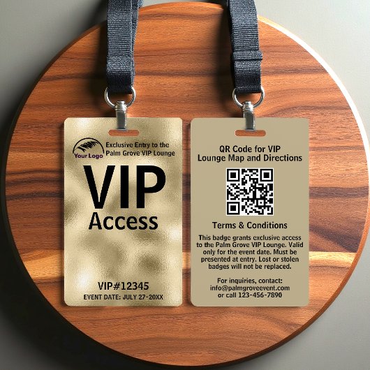 Badge de carte VIP | Code et logo QR Gold Foil per