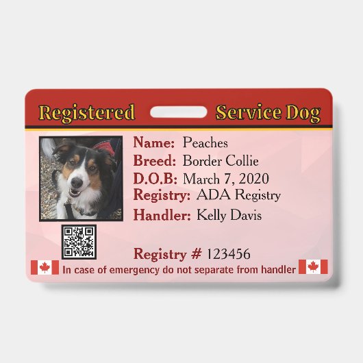 Badge de chien de service Canada (Avant)