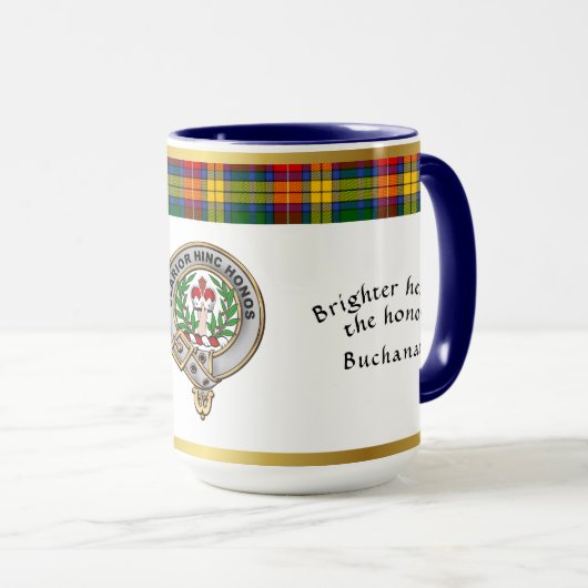 Badge de clan Buchanan Tartan & Mug de devise (Devant droit)