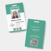 Badge de code QR photo de l'employé Médicale (Avant & arrière)