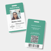 Badge de code QR photo de l'employé Médicale (Avant & arrière)
