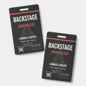 Badge de concert Accès Backstage avec code QR (Avant & arrière)
