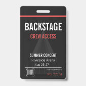 Badge de concert Accès Backstage avec code QR (Arrière)