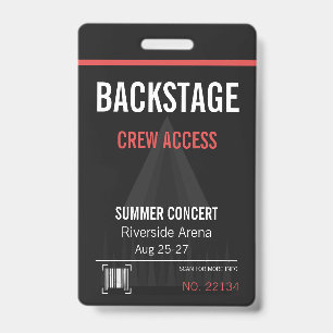 Badge de concert Accès Backstage avec code QR
