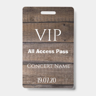 Badge de concert Rustic Wood VIP All Access Pass