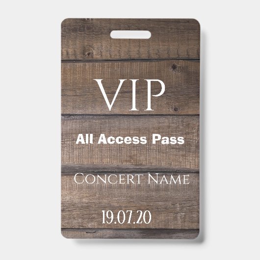 Badge de concert Rustic Wood VIP All Access Pass (Avant)