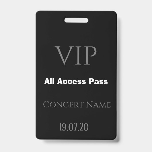 Badge de concert Simple Black VIP All Access Pass (Avant)
