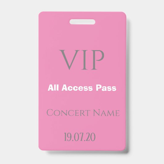 Badge de concert Simple Pink VIP All Access Pass (Avant)