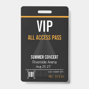 Badge de concert VIP avec accès total et code QR