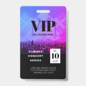Badge de concert VIP tout accès personnalisé (Arrière)