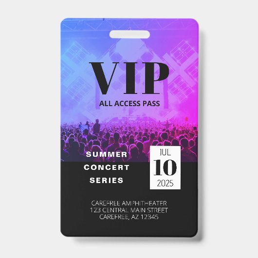 Badge de concert VIP tout accès personnalisé (Avant)