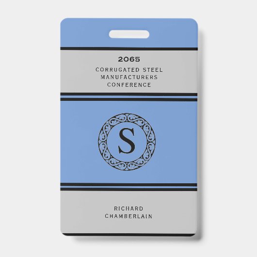 Badge de conférence Bleu & Gris avec logo (Avant)