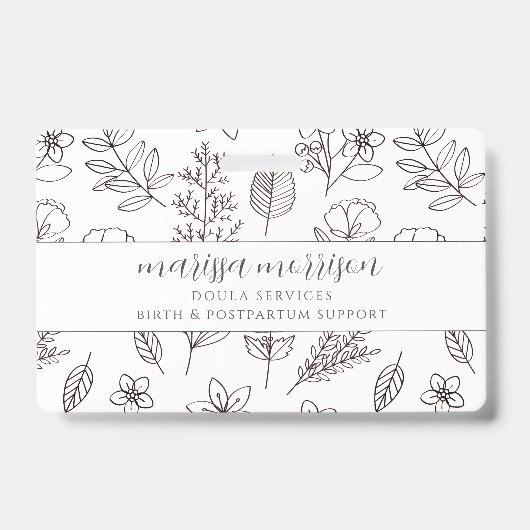 Badge de doula florale dessinée à la main sur fond (Avant)