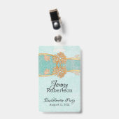 Badge de fête de Bachelorette avec des fleurs doré (Avant avec clip)