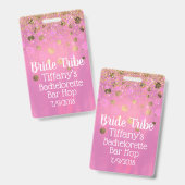 Badge de fête de Bachelorette rose et or (Avant & arrière)