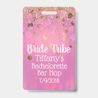 Badge de fête de Bachelorette rose et or