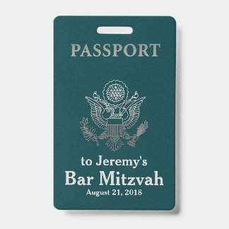 Badge de fête de Bar Mitzvah passeport sarcelle et