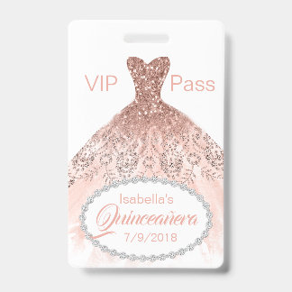 Badge de fête VIP Quinceañera robe pailletée corai