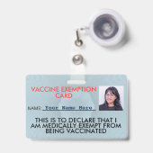 Badge de la carte d'exemption de vaccin (Face avec clip rétractable)