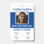 Badge de l'agent d'assurance Logos bleus avant et (Arrière)