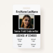 Badge de l'agent d'assurance Noir avant et arrière (Dos)