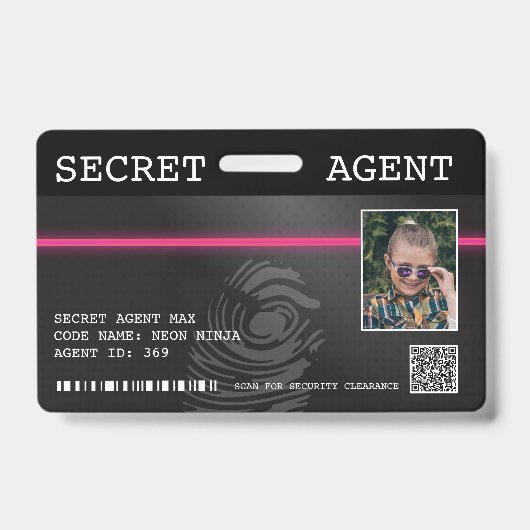 Badge de l'agent secret interactif - Noir/Rose (Avant)