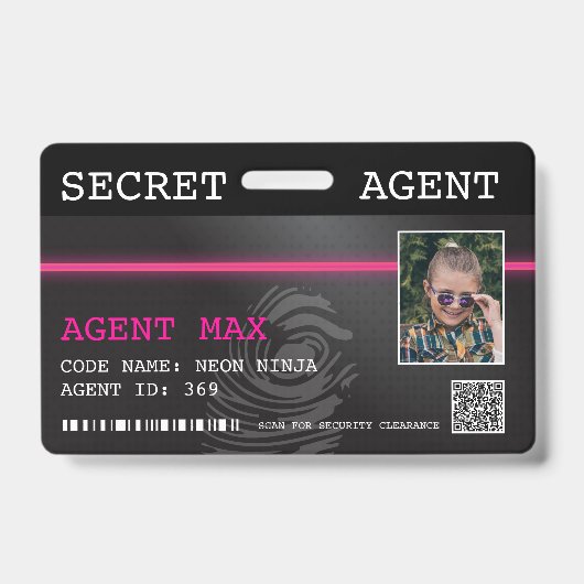 Badge de l'agent secret interactif - Noir/Rose (Avant)