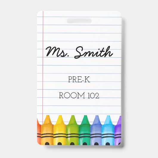 Badge de l'enseignant de garderie pré-K avec Crayo (Face)