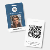 Badge de logo bleu avec code QR de photo d'identif (Avant & arrière)