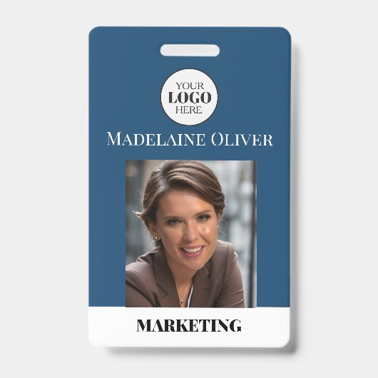 Badge de logo bleu avec code QR de photo d'identif (Avant)