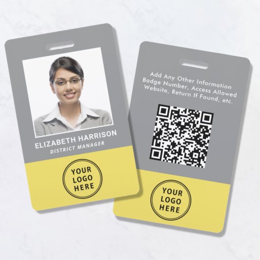 Badge de logo QR Code Gris Jaune ID employé