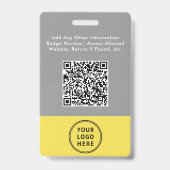 Badge de logo QR Code Gris Jaune ID employé (Arrière)