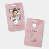 Badge de maquillage photo avec logo script rose (Avant & arrière)