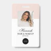 Badge de Maquillage Photo Cheveux Logo Script Rose (Avant)