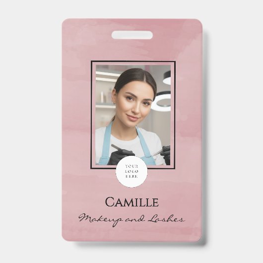 Badge de maquillage photo de logo de script rose (Avant)