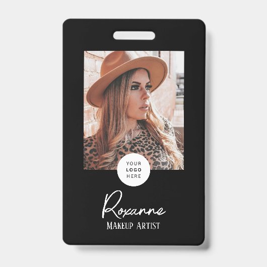 Badge de Maquillage Photo Logo Script Noir & Blanc (Avant)
